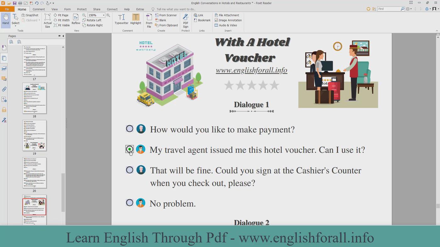 'Video thumbnail for English Conversations in Hotels and Restaurants - With A Hotel Voucher'