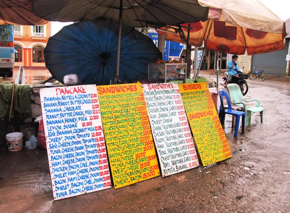 Laos street food stalls Vang Vieng