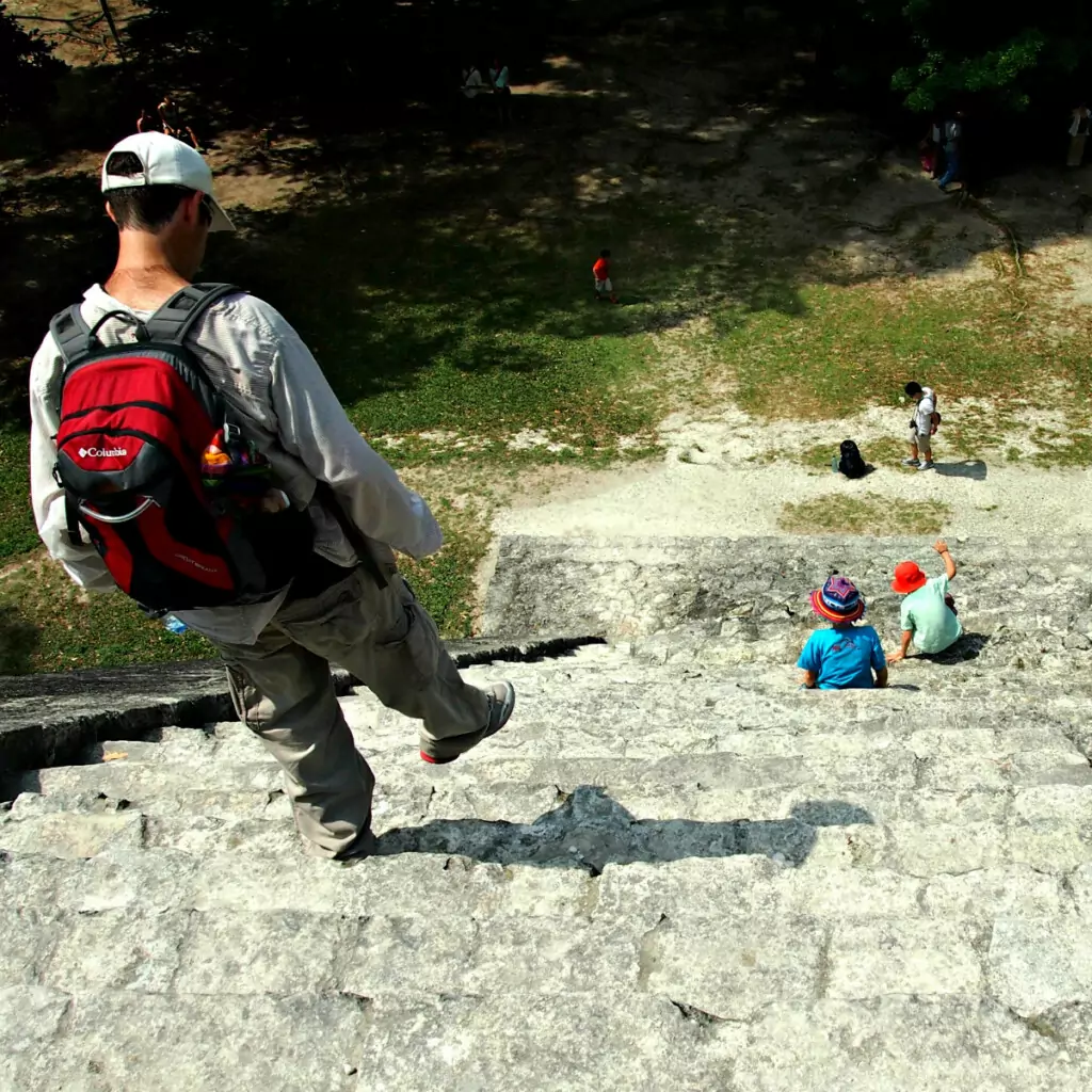 tikal pyramid climbing steps